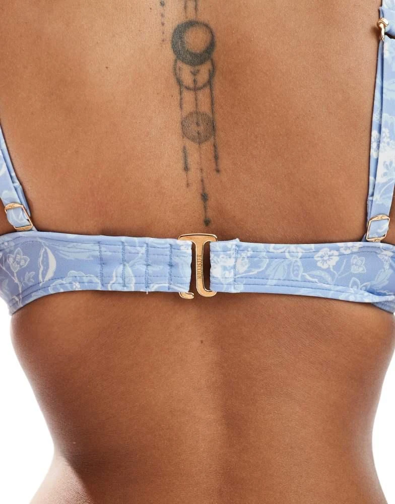 HOLLISTER Hollister curvy underwire bikini top co-ord in blue print 4