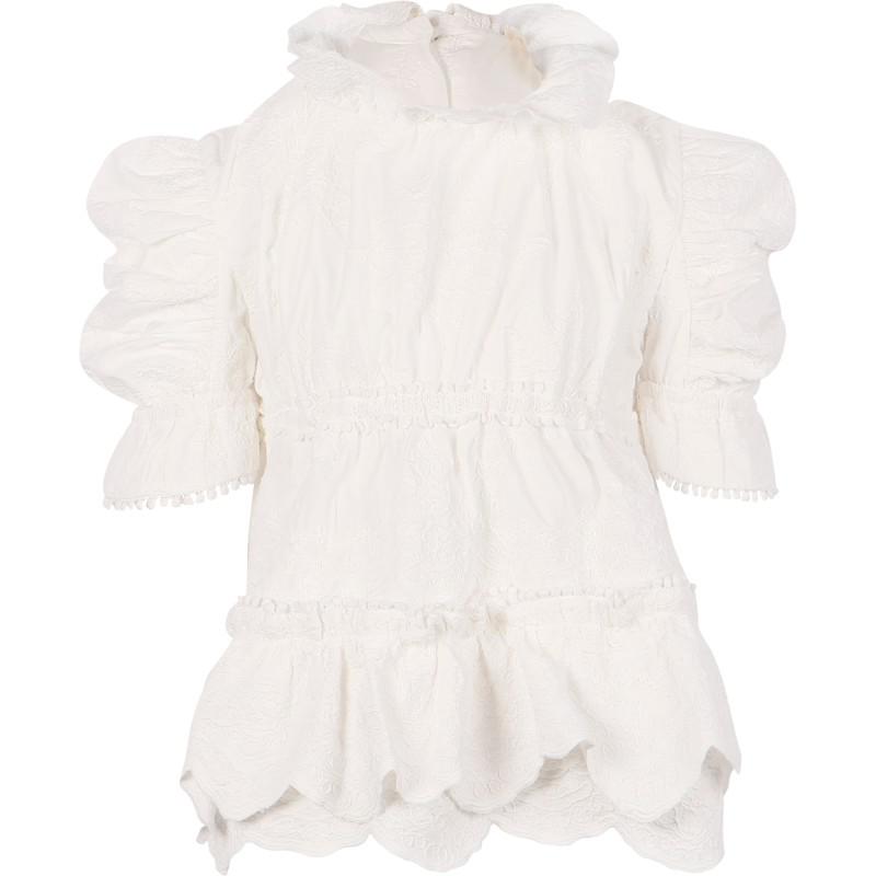 TiA CiBANi KiDS Eyelet lace blouse and long ruffled skirt set in white and mustard yellow