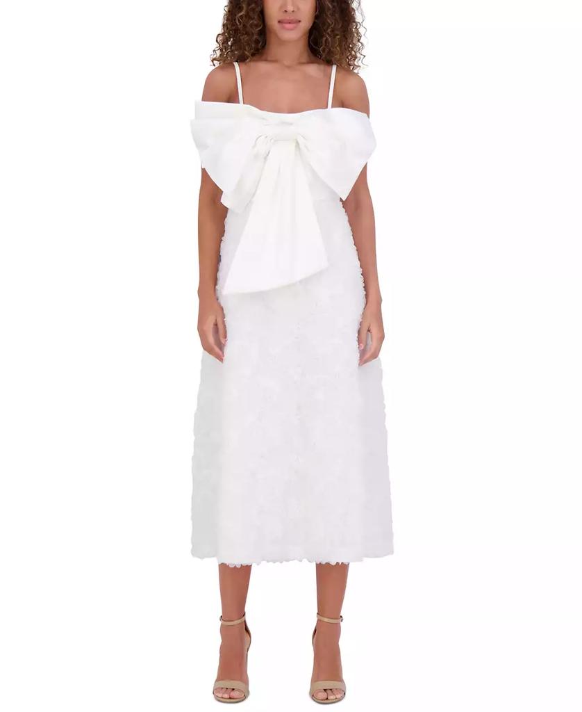 Kensie Women's Large-Bow-Trim Sleeveless A-Line Dress