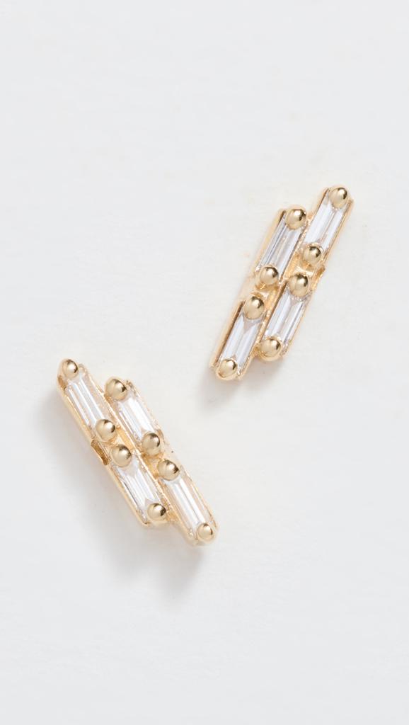 Suzanne Kalan 14k Double Baguette Diamond Stick Studs