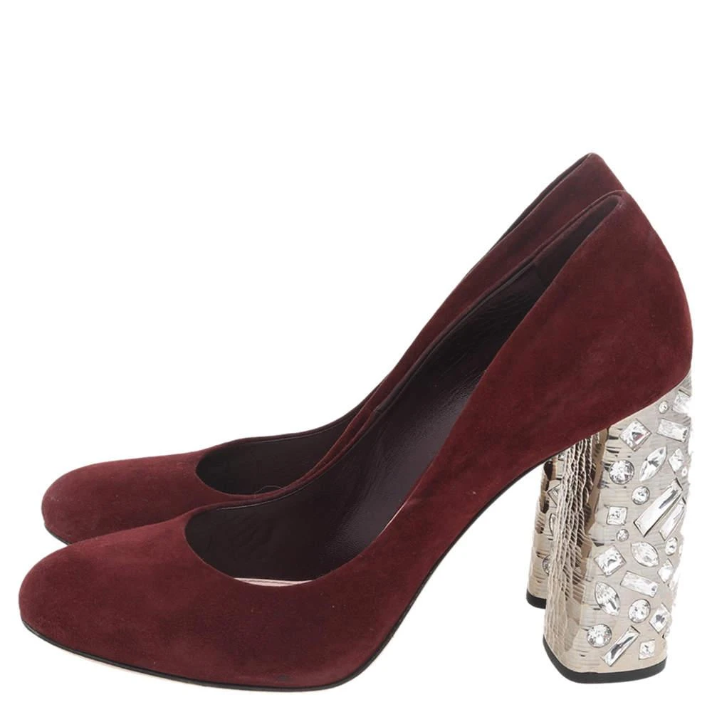 Miu Miu Miu Miu Burgundy Suede Crystal Embellished Block Heel Pumps Size 40.5 4
