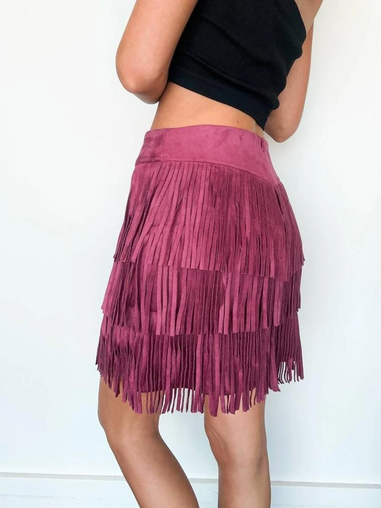 JADE BY JANE Suede Fringe Mini Skirt In Maroon 2