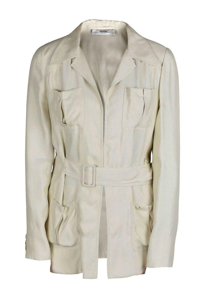 Prada Tailored Beige Two-Piece Suit With Belted Jacket