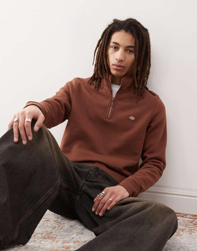 Shop Dickies oakport small logo quarter zip jumper in cappuccino