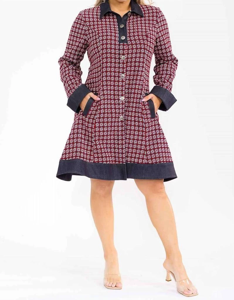 Karen T Design Plaid Coat Dress In Red