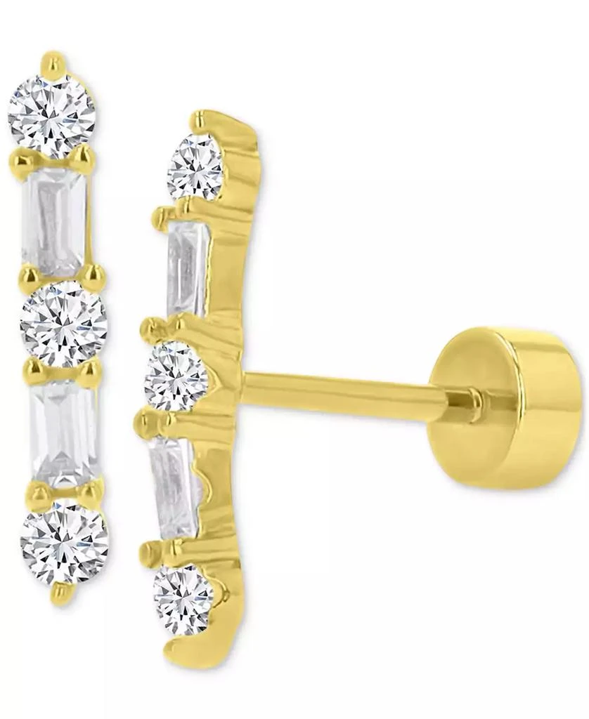 Cubic Zirconia Bar Stud Earrings Gold-plated Sterling Silver