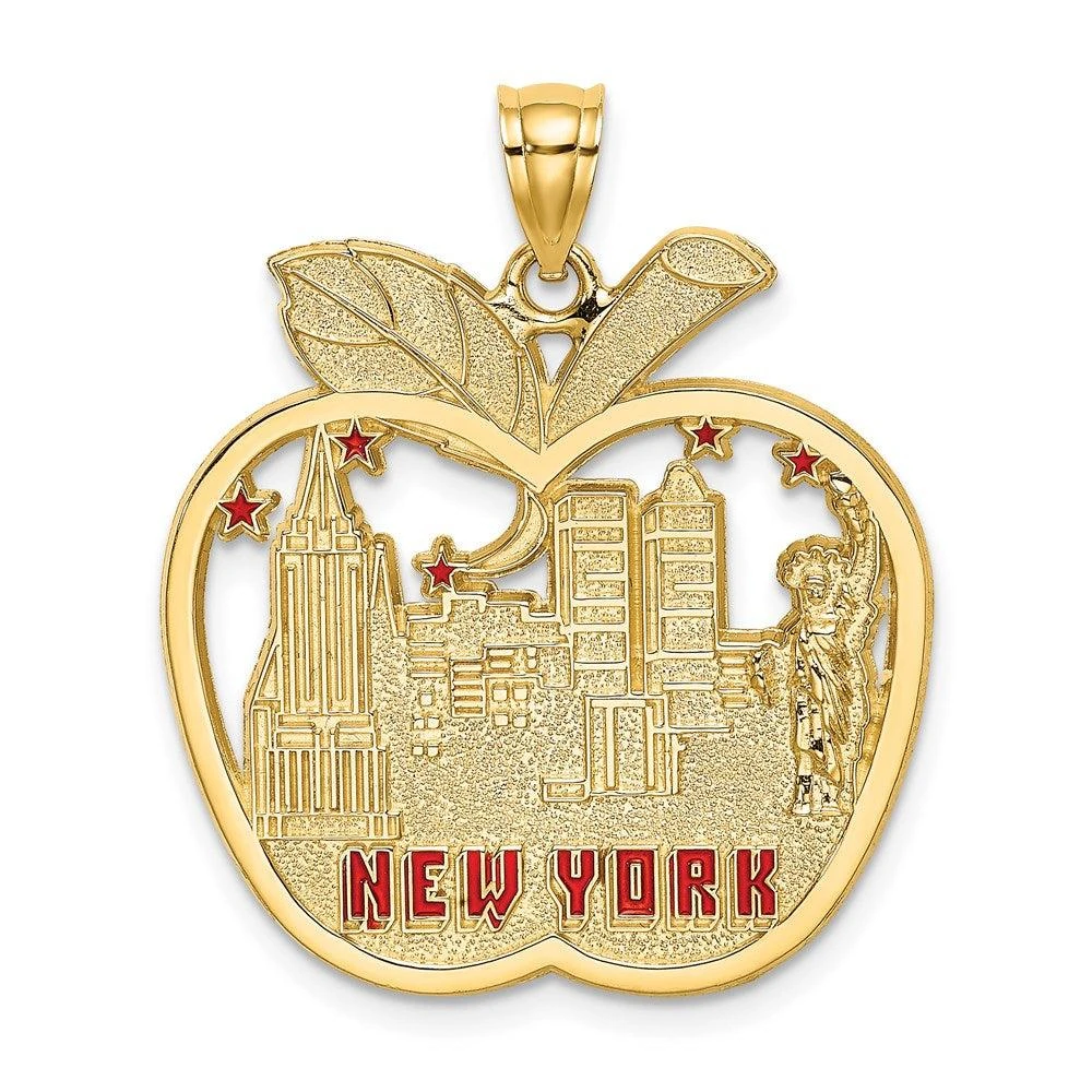 Diamond2Deal 14k Yellow Gold Red Enamel NEW YORK Apple NY Skyline Charm