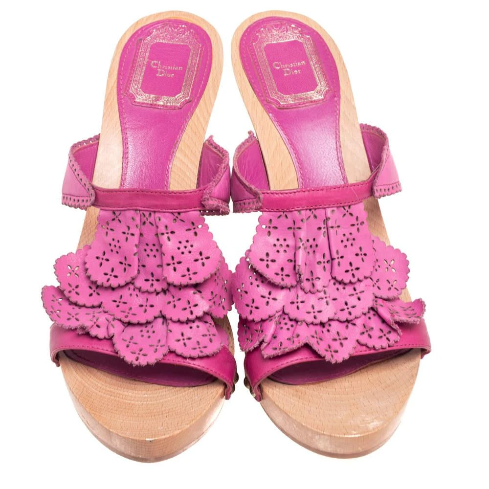 Dior Dior Pink Leather Laser Cut Detail Clog Sandals Size 41 3