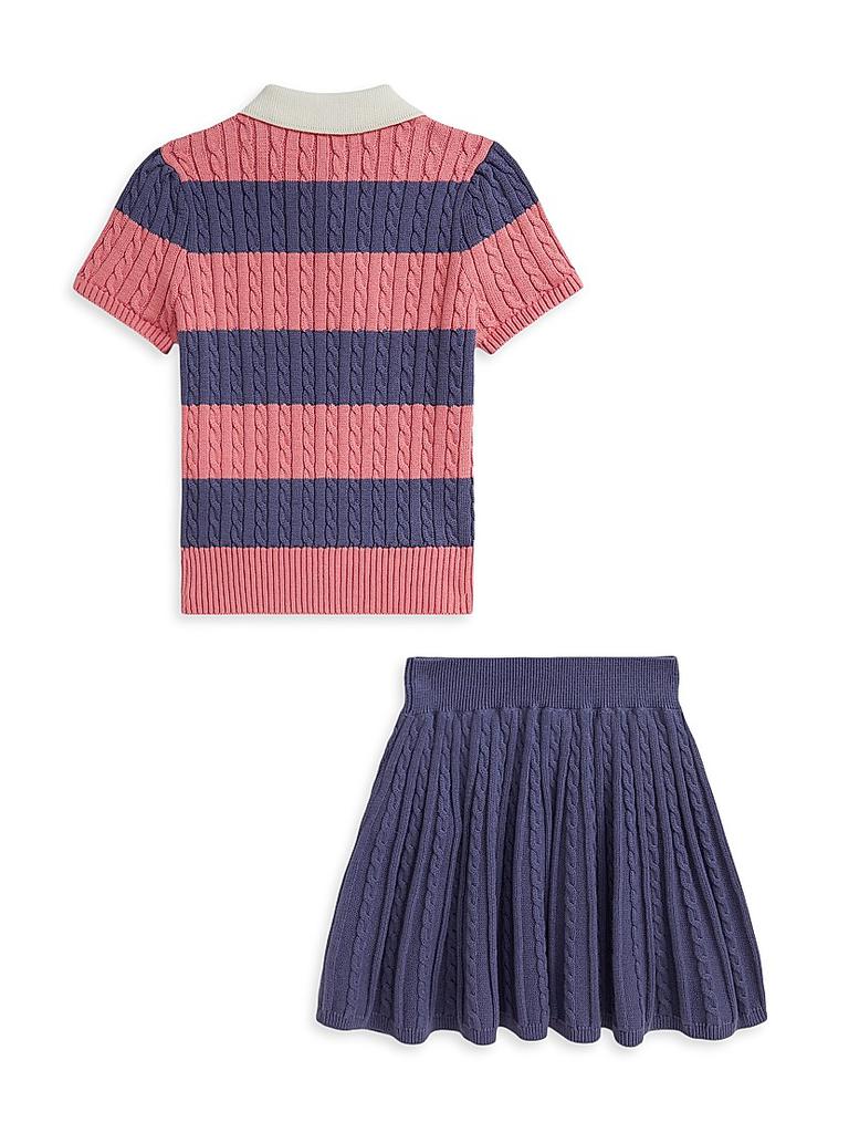 Ralph Lauren Little Girl's & Girl's 2-Piece Cable-Knit Cotton Shirt & Skirt Set