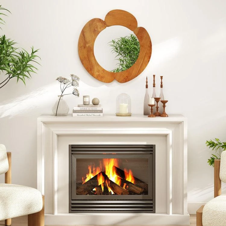 Hivvago 29 Inch Rustic Hanging Vanity Mirror with Teak Wood Frame 2