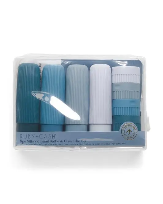 RUBY + CASH 8pc Ribbed Silicone Bottle And Cream Jar Travel Set