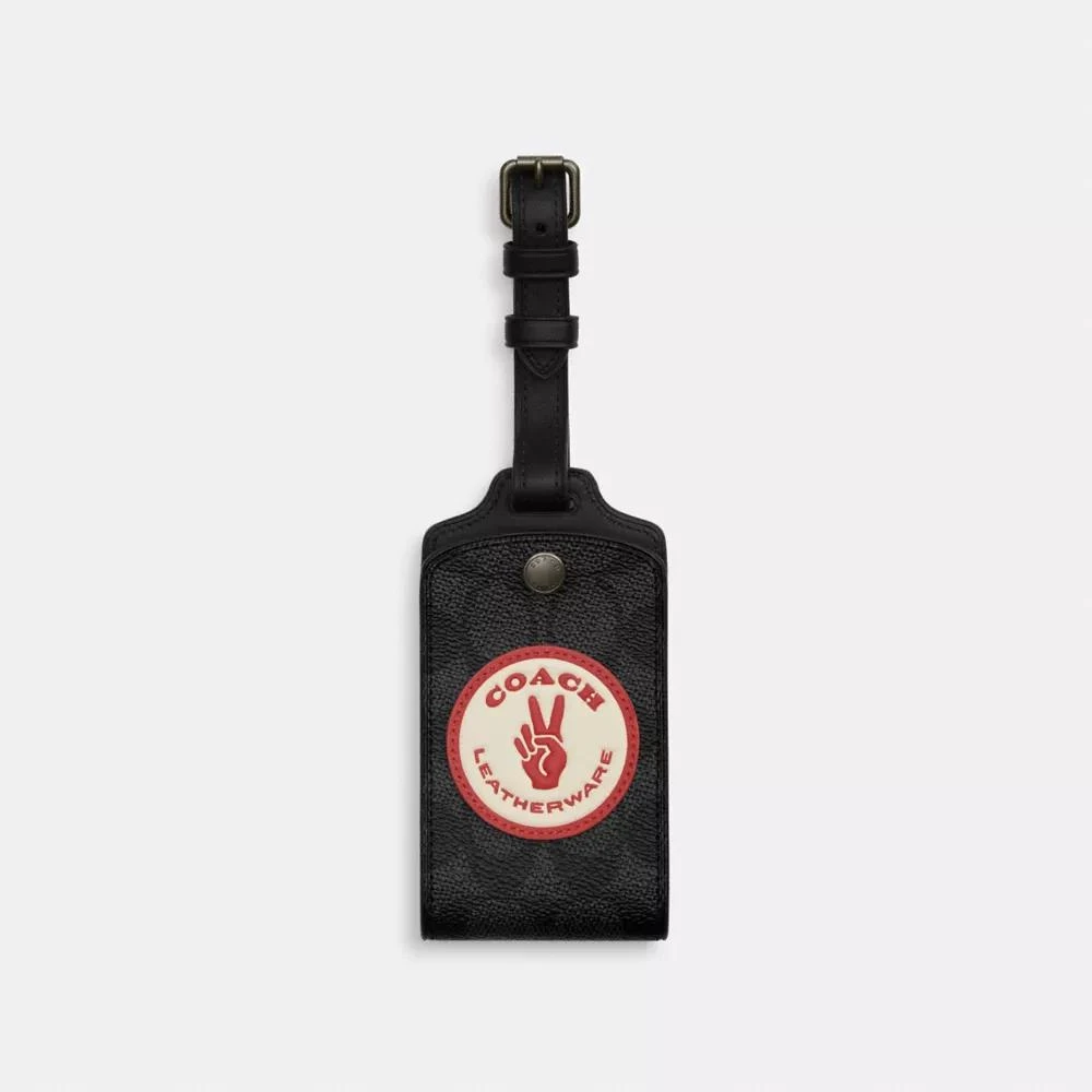 Coach Luggage Tag In Signature Canvas With Patches 1