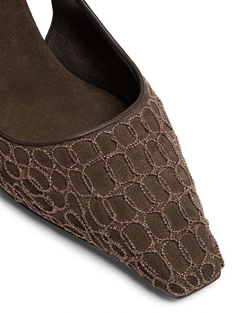 Brunello Cucinelli Monili-Embroidered Suede Slingback Pumps 6