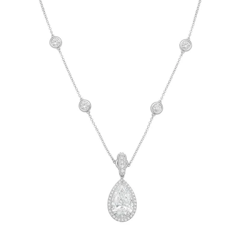 Diana M Jewels 14kt White gold Lab Grown 4.00 ct Pear Diamond Halo Pendant With Bail