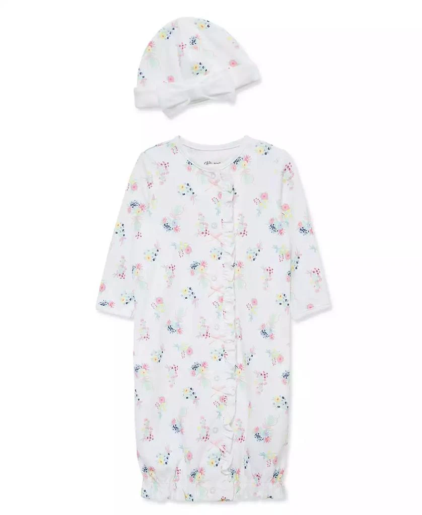 Little Me Baby Girls
 Floral Sleeper Gown and Hat, 2-Piece Set