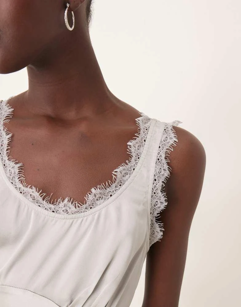 ASOS ASOS DESIGN satin bias cami with lace trim in silver 2