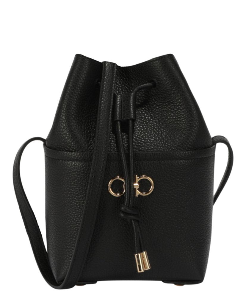 Salvatore Ferragamo Gancini Logo Plaque Drawstring Bucket Bag