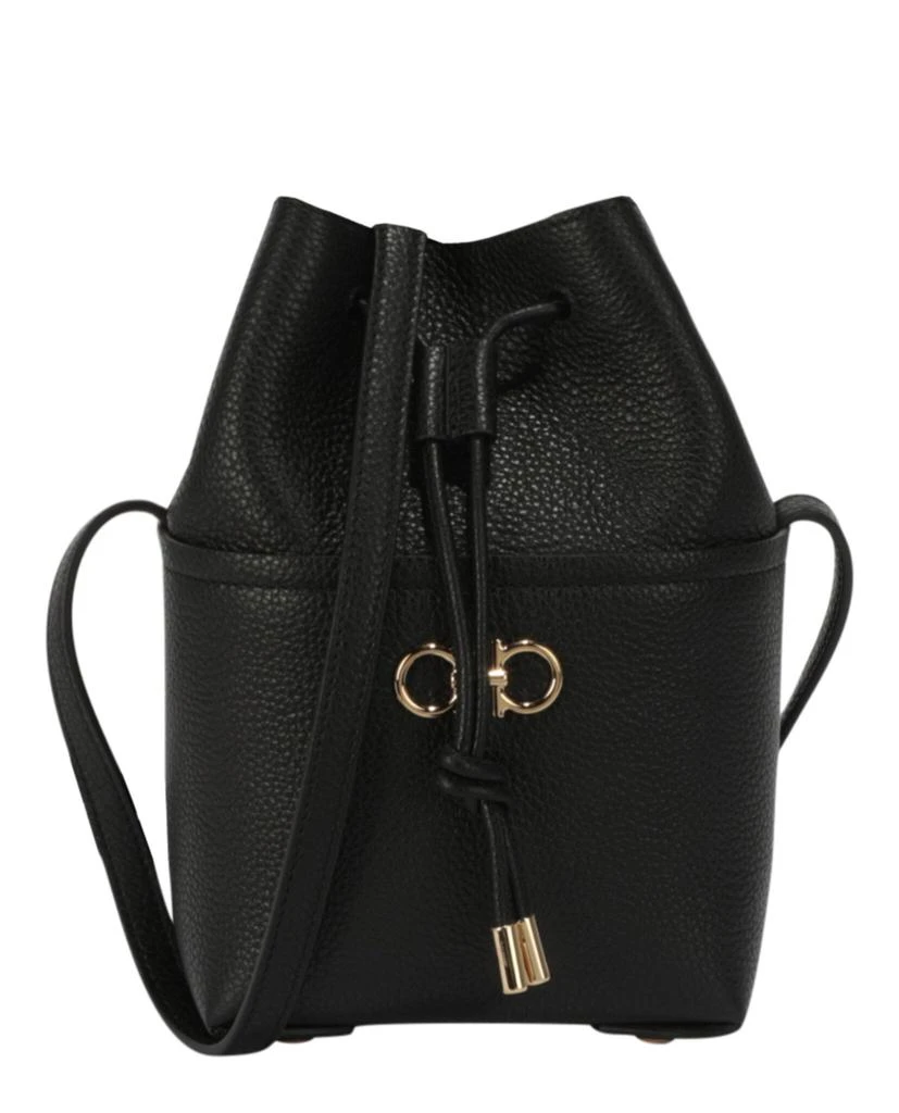 Ferragamo Gancini Logo Plaque Drawstring Bucket Bag 1