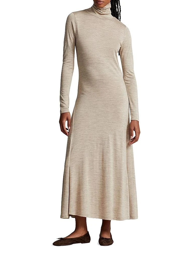 knee length dresses for ladies Squire Brown Rib Knit Crew Neck Long Sleeve A-Line Dress main image 1