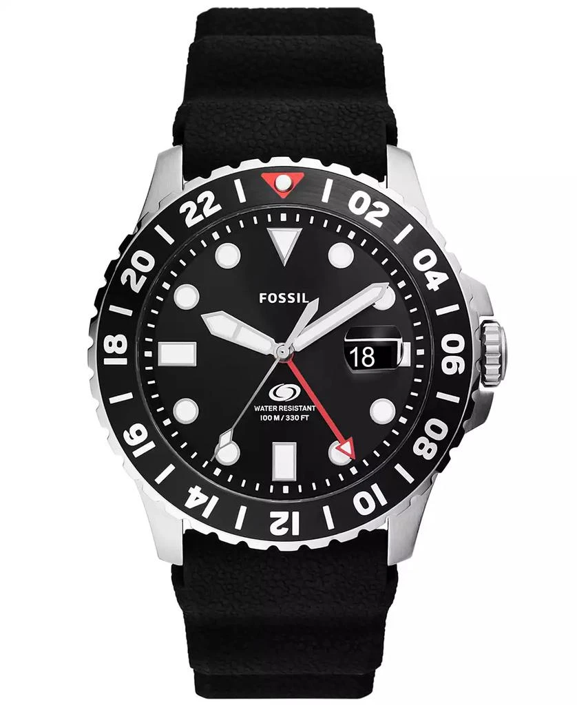 Fossil Men's Blue GMT Black Silicone Watch 46mm 1