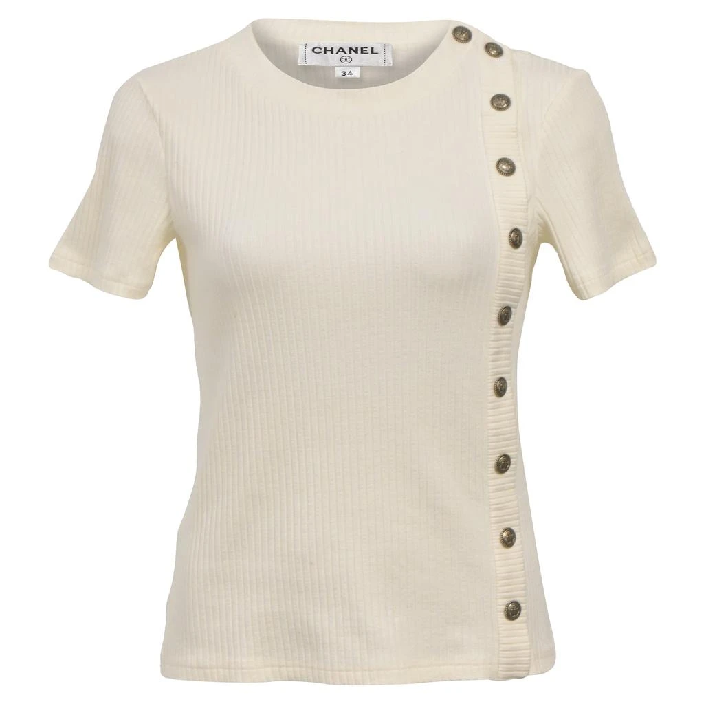 Chanel Side Button Ribbed T-Shirt in Cream Cotton 1