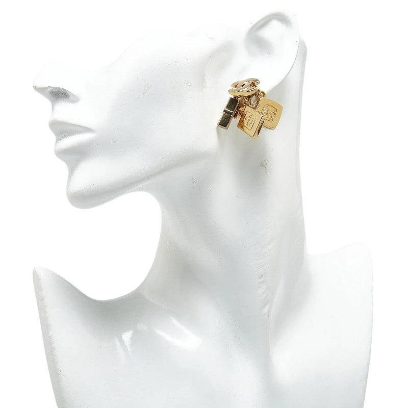 Chanel Coco Mark Perfume Lip Foundation Swing Cosmetic Motif Earrings Gold Plated 6