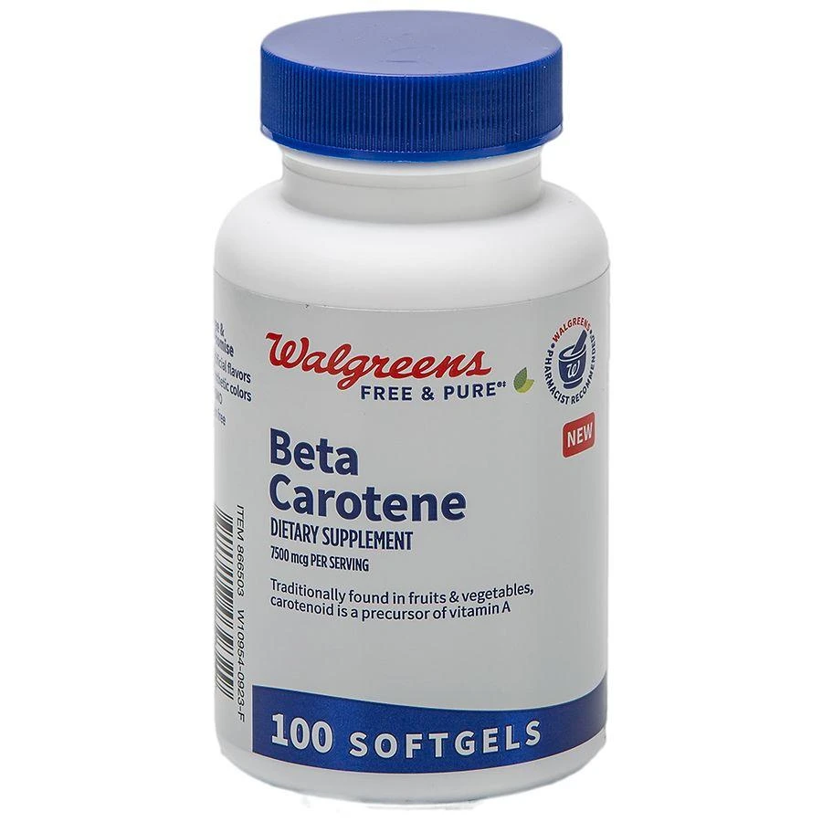 Walgreens Free & Pure Beta Carotene (Vitamin A) Supplement 7500 mcg Softgels (100 days) 1