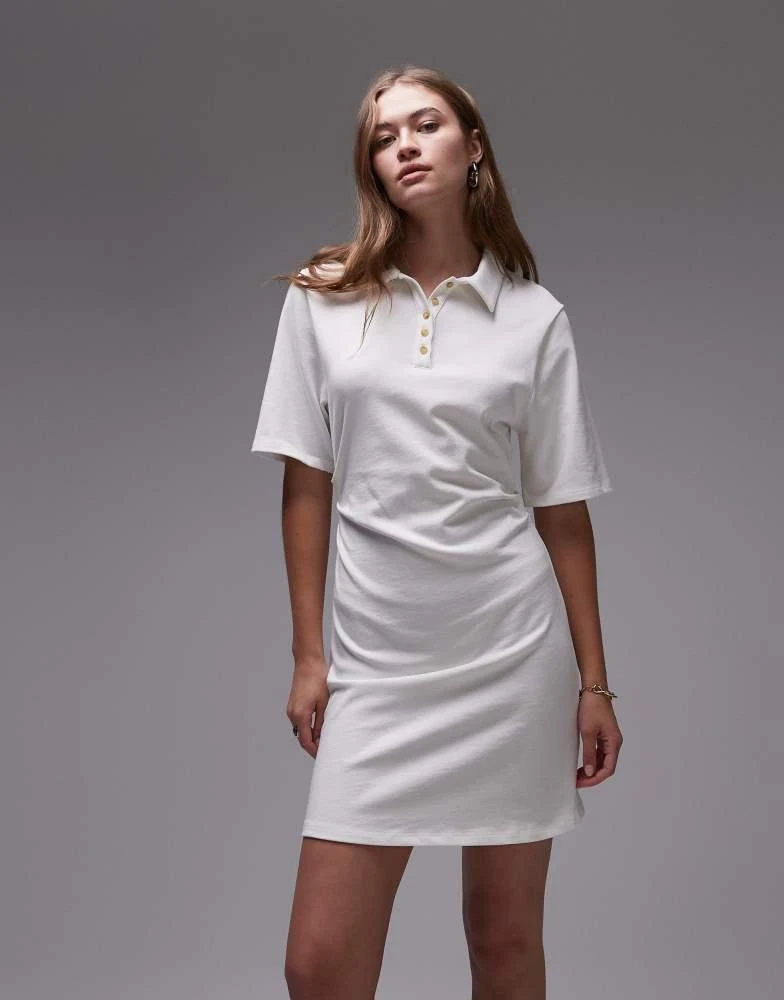Topshop Topshop cinch waist mini polo dress in ivory 1
