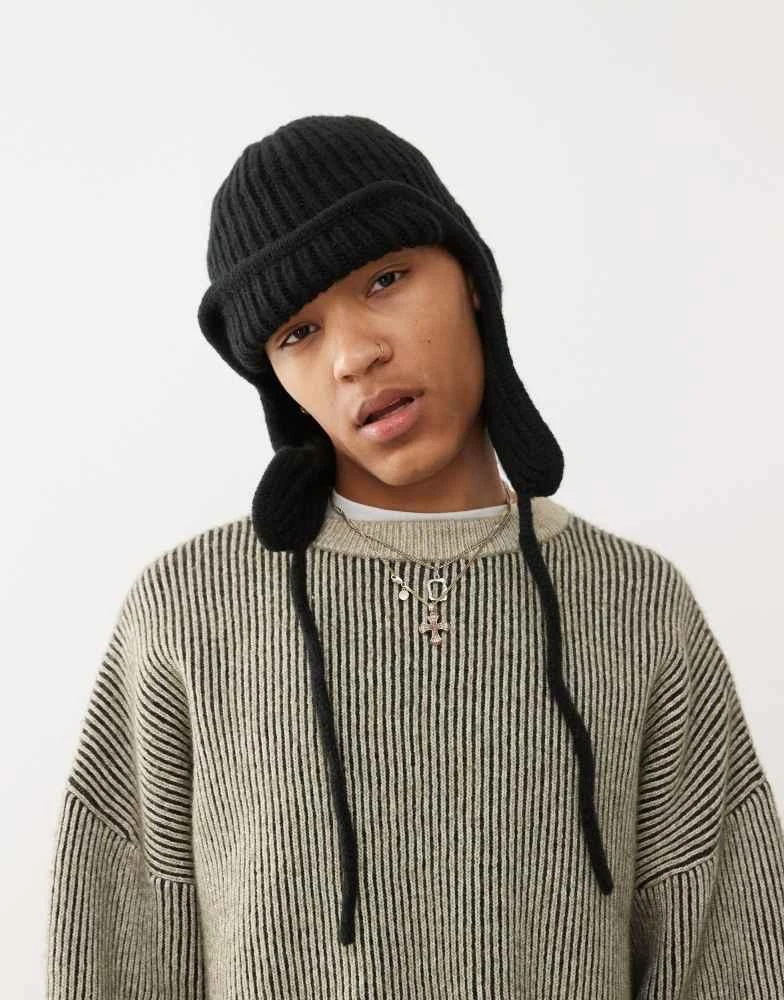 ASOS ASOS DESIGN knitted trapper hat in black 1