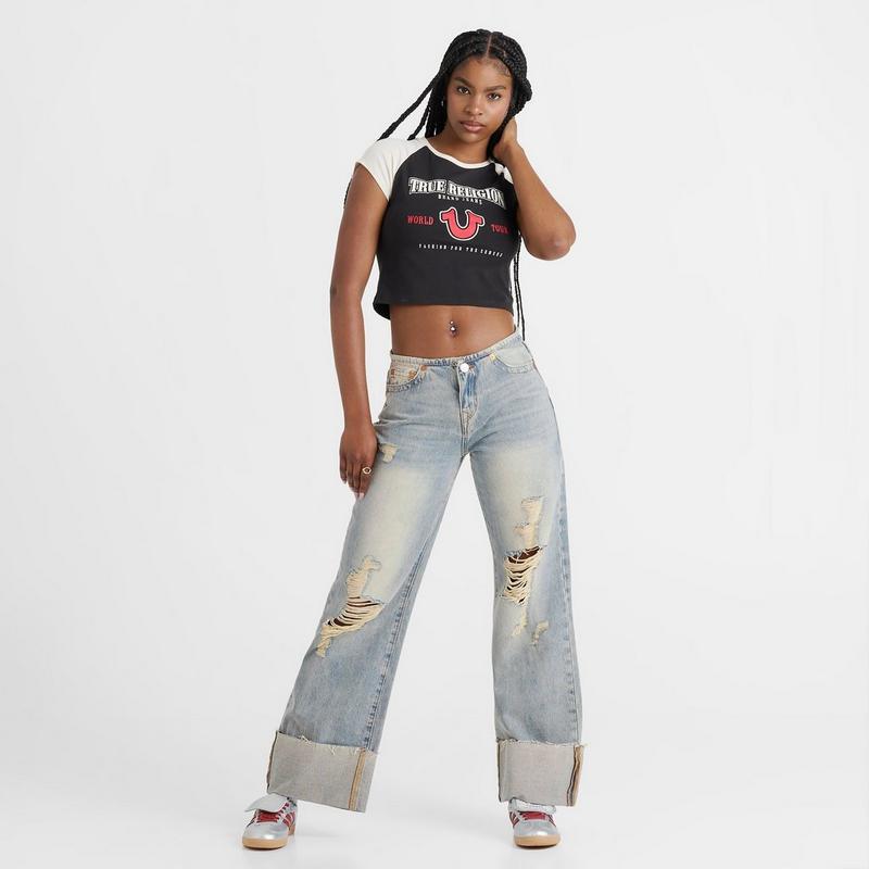 True Religion Women's True Religion Leila Cuffed Low Rise Baggy Denim Jeans