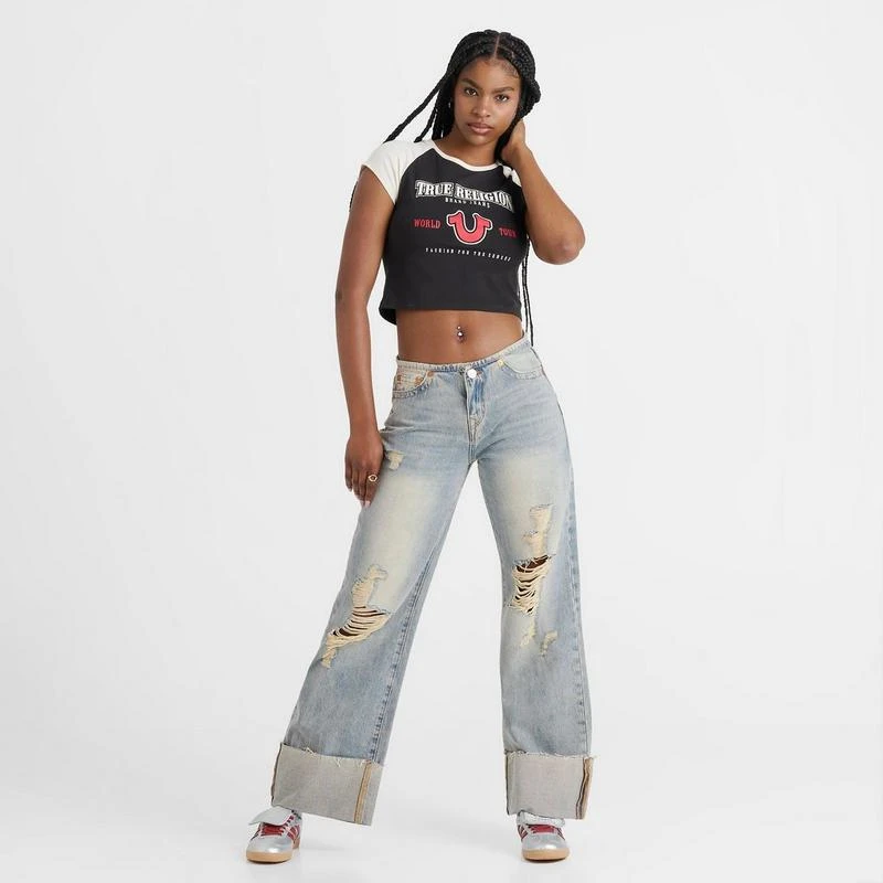 True Religion Women's True Religion Leila Cuffed Low Rise Baggy Denim Jeans 2