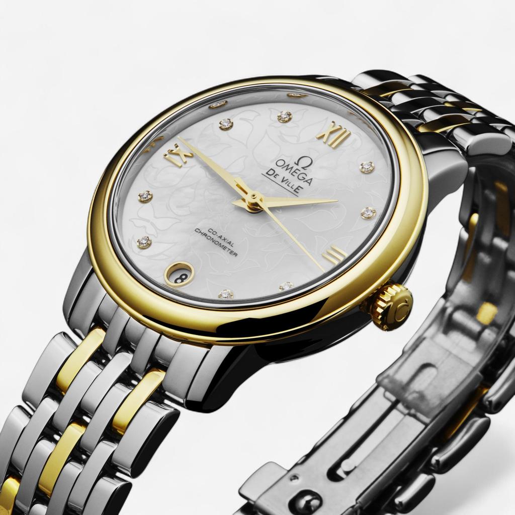 Omega Omega De Ville Prestige Stainless Steel & 18K Yellow Gold Automatic Ladies Watch 424.20.33.20.55.002