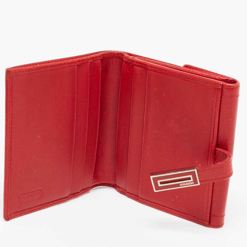 Coach Coach Red Leather Metal Flap Compact Wallet