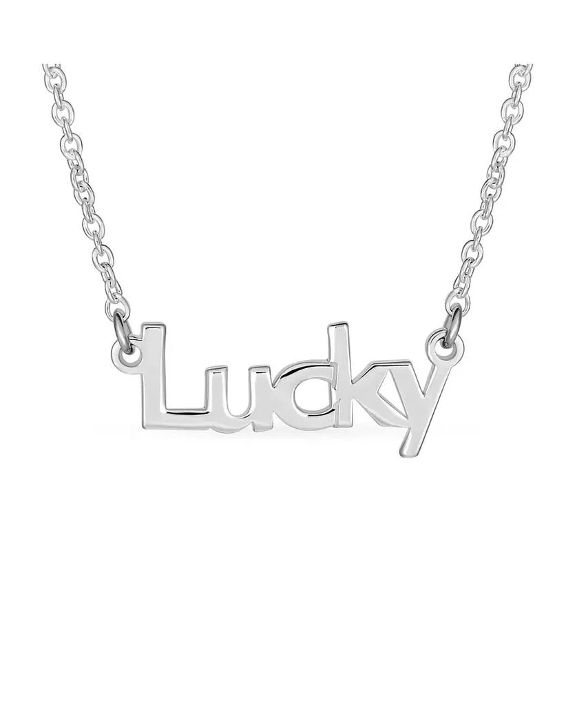 Bling Jewelry Sideways Station Necklace Dainty Block Letters Lucky Word Necklace Pendant .925 Sterling Silver