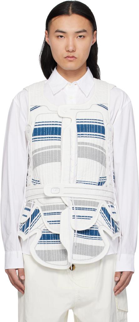Craig Green White & Navy Hand-Embroidered Harness Vest