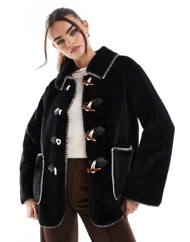 Object Object fur jacket with toggle fastenings in black 1