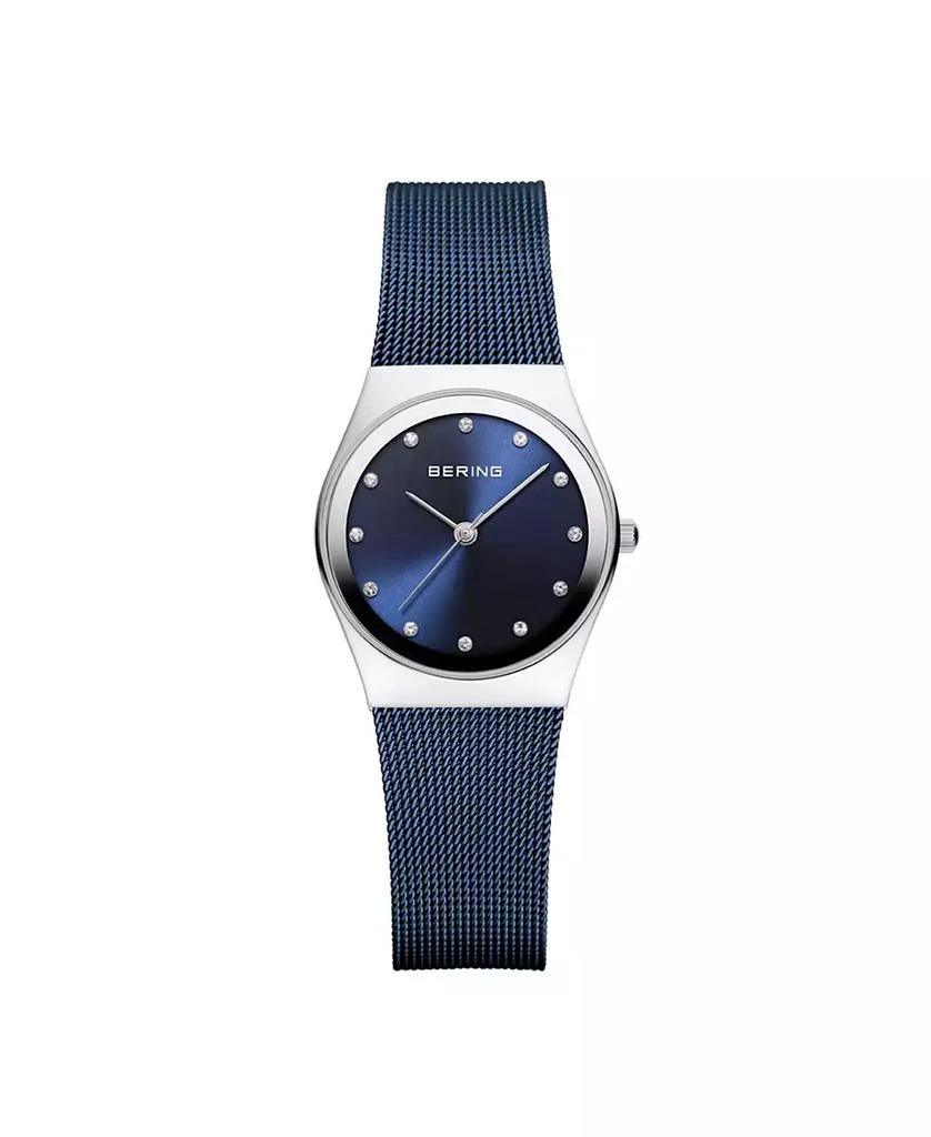 Bering Women's Classic Blue Stainless Steel Milanese Mesh Bracelet Watch 27mm and Crystal Earring Gift Box Set 3