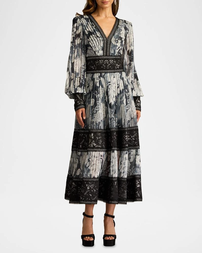 Tadashi Shoji Pleated Lace Tiered Floral-Print Midi Dress 2
