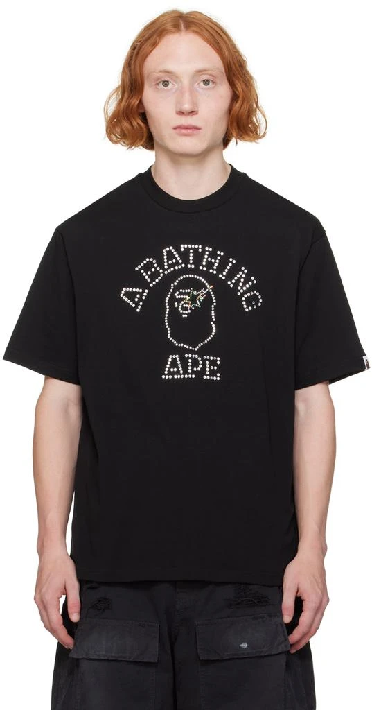 Bape Black Rhinestone College T-Shirt 1