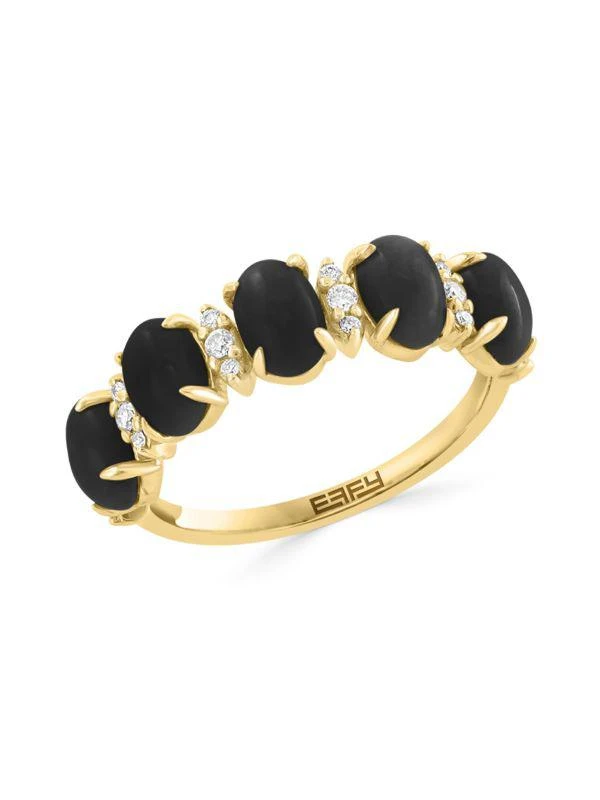 Effy 14K Yellow Gold, Onyx 
0.11 TCW Diamond Band Ring 1