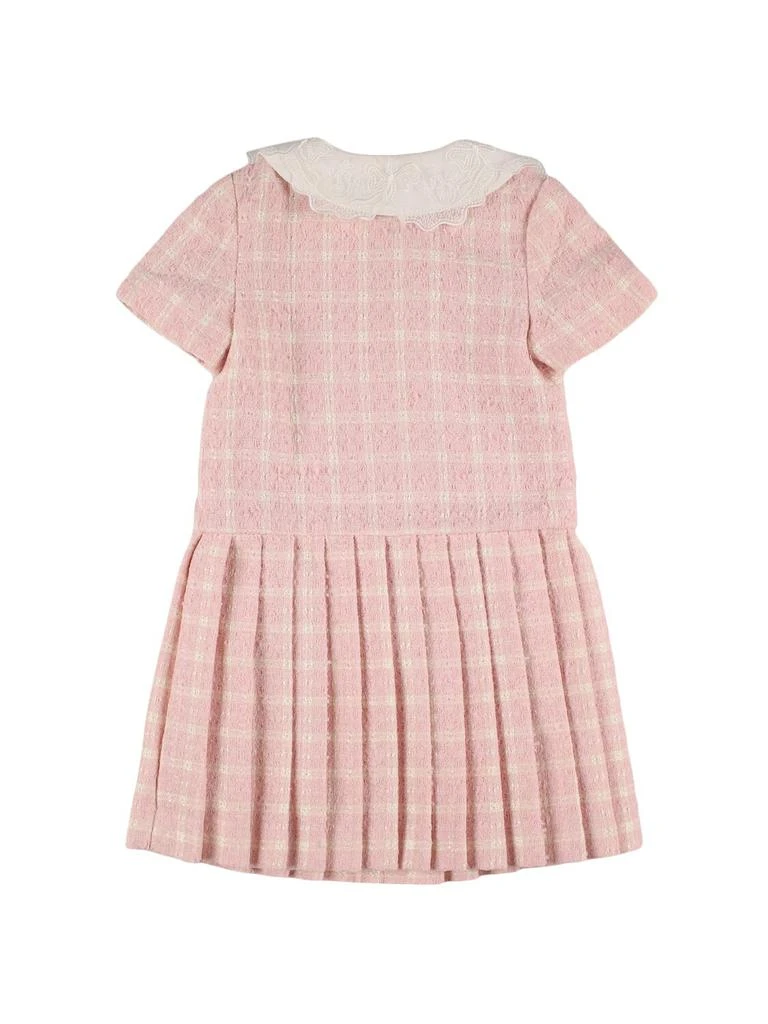 SELF-PORTRAIT Pleated Check Print Bouclé Dress 2