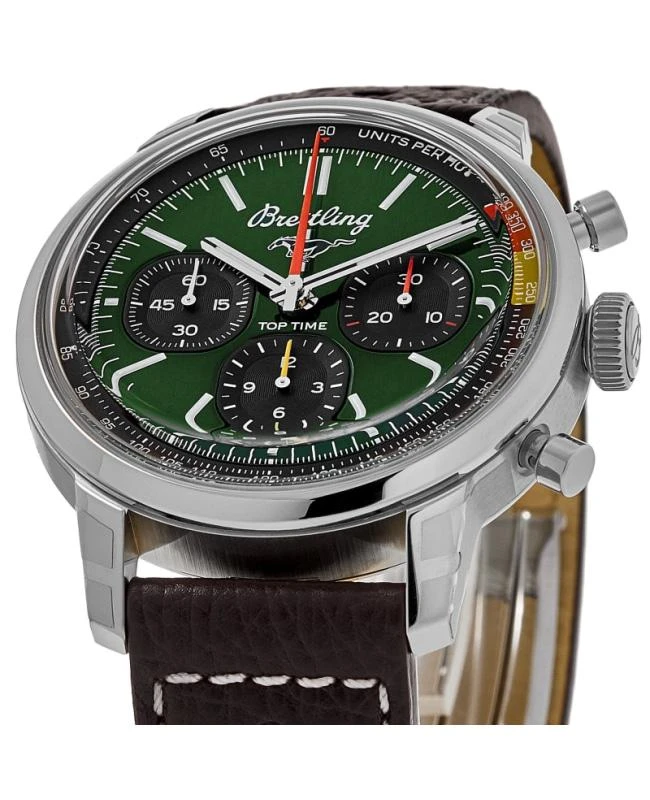 BREITLING Breitling Top Time Ford Mustang Chronograph Green Dial Leather Strap Men's Watch AB01762A1L1X1 2