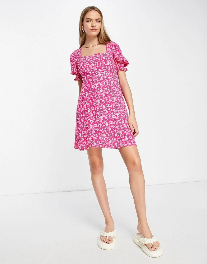 Mango Mango frill sleeve detail mini dress in pink floral 2