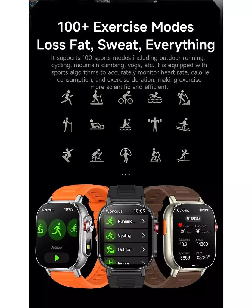 RUXING Smart 2.01" HD Screen Smart Watch for Women Men Outdoor Sport Multifunctional With GPS Health Monitoring, Bluetooth Calling, IP68 -Orange 4