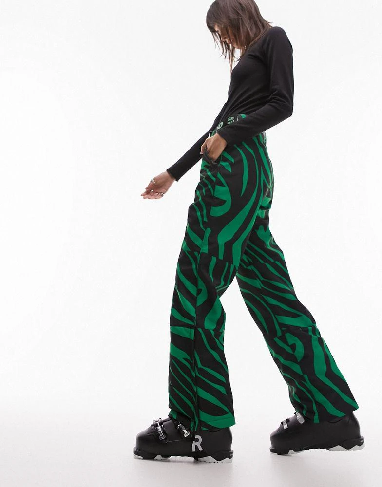 Topshop Topshop Sno straight leg ski trouser in green zebra print 2