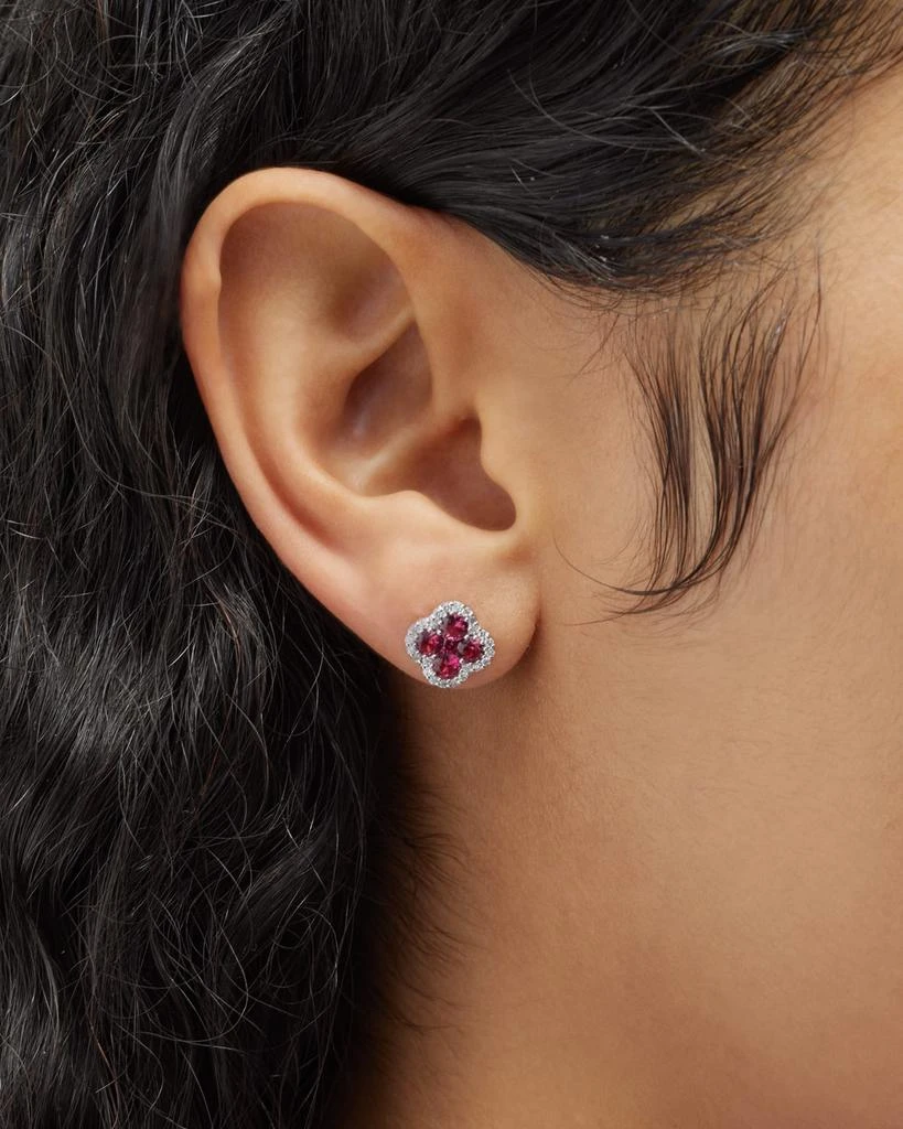 Neiman Marcus Diamonds 18K Ruby and Diamond Flower Stud Earrings, 1.60tcw, 0.4"L / 0.4"W 2