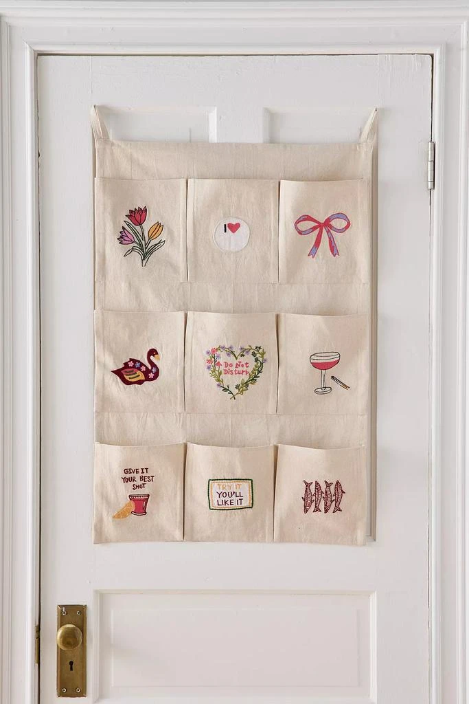 Urban Outfitters Embroidered Graphic 9-Pocket Storage Wall Hanging 3