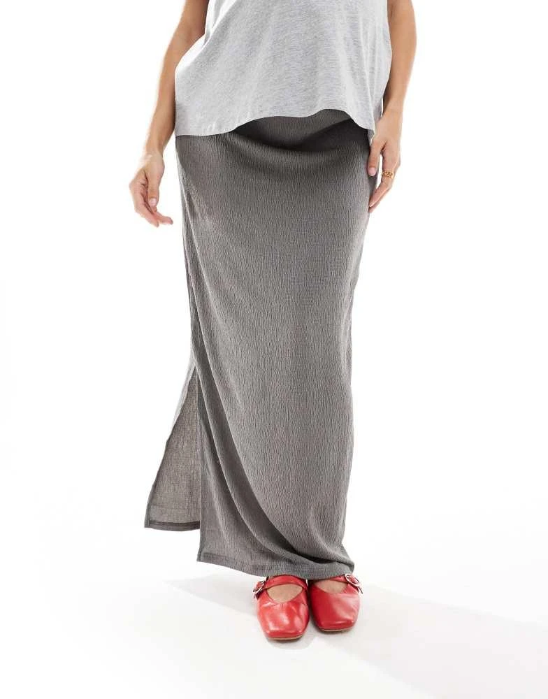 Mama.licious Mamalicious maternity textured side split maxi skirt in grey 2