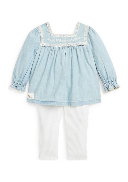 Ralph Lauren Baby Girls Chambray Top & Ribbed Leggings Set