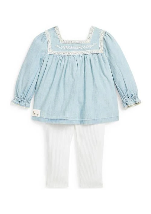 Ralph Lauren Baby Girls Chambray Top & Ribbed Leggings Set 1